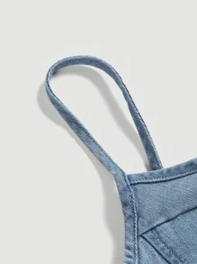 SHEIN MOD Solid Asymmetrical Hem Cami Denim Top - Light Wash - View 4