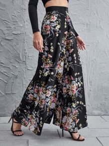 SHEIN Holidaya High Waist Floral Wide Leg Pants