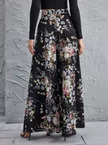 SHEIN Holidaya High Waist Floral Wide Leg Pants