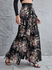 SHEIN Holidaya High Waist Floral Wide Leg Pants