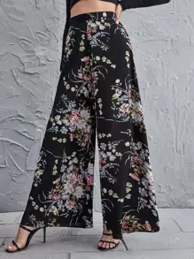 SHEIN Holidaya High Waist Floral Wide Leg Pants
