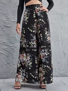 SHEIN Holidaya High Waist Floral Wide Leg Pants