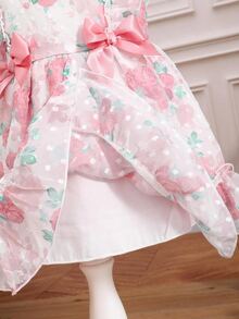 Toddler Girls Allover Floral Print Ruffle Trim Bow Front Dress - Multicolor - View 3