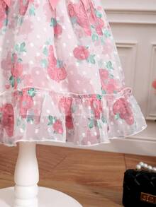 Toddler Girls Allover Floral Print Ruffle Trim Bow Front Dress - Multicolor - View 4