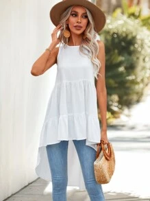 SHEIN LUNE Blusa unicolor fruncido bajo irregular - Blanco - Ver 4