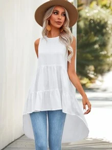 SHEIN LUNE Blusa unicolor fruncido bajo irregular - Blanco - Ver 5