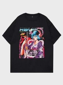 Heymoonly 男士人物和標語圖案T恤 - 黑色 - 查看 1