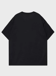 ROMWE MEN Guys Cotton Hand & Slogan Graphic Tee - Black - View 2