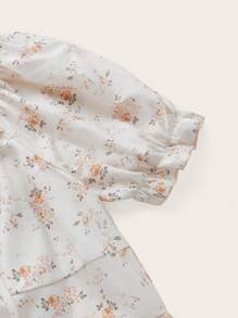 ROMWE Kawaii Ditsy Floral Frill Knot Front Split Dress - Multicolor - View 3