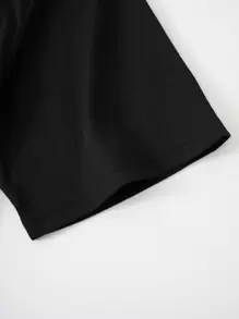 ROMWE MEN Guys Cotton Hand & Slogan Graphic Tee - Black - View 3