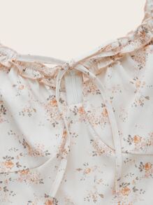 ROMWE Kawaii Ditsy Floral Frill Knot Front Split Dress - Multicolor - View 4