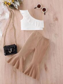 Bebé Top ribete con fruncido de un hombro & Pantalones acampanados - Multicolor - Ver 1