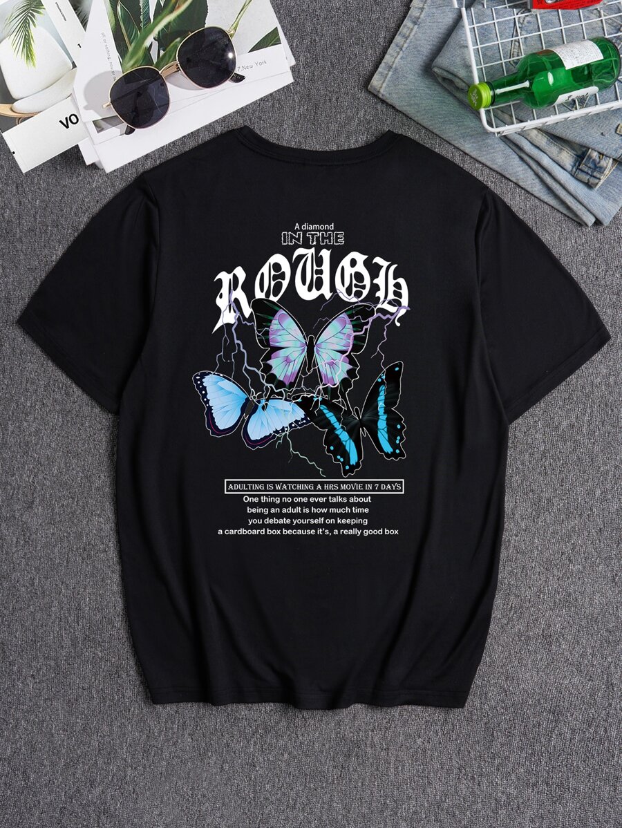 NITAGUT Tops Nam Slogan Loại bướm Giải trí - màu đen - Xem 1