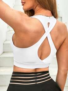 Criss Cross Backless Sports Bra - White - View 2