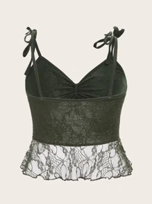 ROMWE Fairycore Lace Knot Cami Top - Dark Green - View 2
