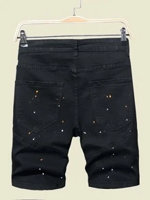 Manfinity LEGND Men Splatter Paint Letter Patch Ripped Frayed Denim Shorts - Black - View 2