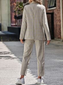 SHEIN LUNE 格紋印花西裝領西裝外套和褲子