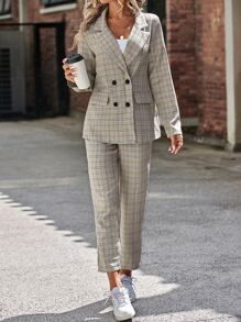 SHEIN LUNE 格紋印花西裝領西裝外套和褲子