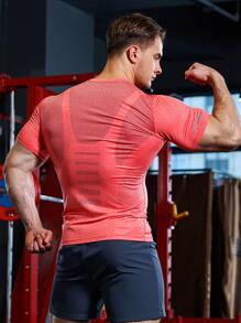 Manfinity Sport Corelite Men Eyelet Detail Sports Tee Workout Tops - Coral Pink - View 1