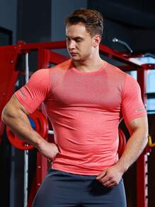 Manfinity Sport Corelite Men Eyelet Detail Sports Tee Workout Tops - Coral Pink - View 2
