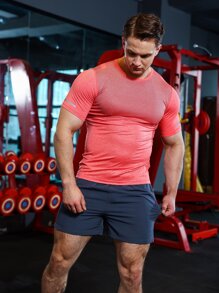 Manfinity Sport Corelite Men Eyelet Detail Sports Tee Workout Tops - Coral Pink - View 4