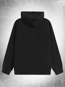 ROMWE MEN Goth Hombres Capucha con letra con estampado de cráneo con cordón - Negro - Ver 2