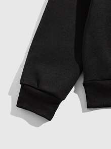 ROMWE MEN Goth Hombres Capucha con letra con estampado de cráneo con cordón - Negro - Ver 4