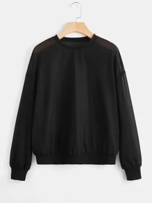 Yoga Basic 透氣柔軟半透明運動衛衣不附文胸 - 黑色 - 查看 5