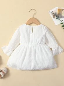 嬰兒花卉刺繡圓點荷葉袖連衣裙 - 白色 - 查看 2