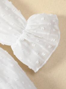 嬰兒花卉刺繡圓點荷葉袖連衣裙 - 白色 - 查看 5