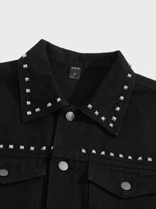 Manfinity NXTstreet Men Cotton Studded Detail Ripped Vest Denim Jacket - Black - View 5