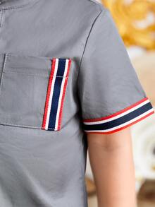 SHEIN 嬰兒條紋織帶邊POLO衫和短褲