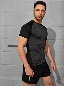 Manfinity Sport Corelite Camiseta deportiva con mangas raglán en estilo boyfriend para hombres con teñido espacial - Gris Oscuro - Ver 1