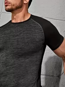 Manfinity Sport Corelite Camiseta deportiva con mangas raglán en estilo boyfriend para hombres con teñido espacial - Gris Oscuro - Ver 4