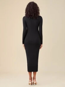 SHEIN BASICS Solid Square Neck Bodycon Dress - Black - View 2