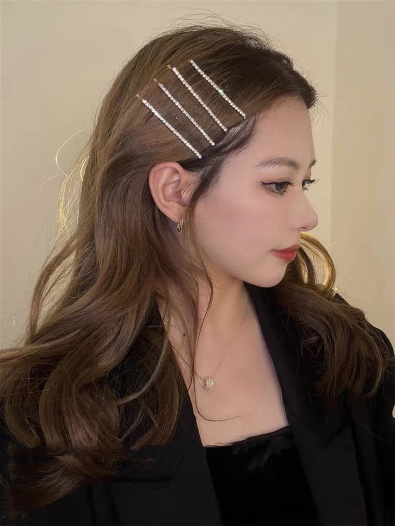 4pcs Minimalist Rhinestone Decorated Hair Clips - Silver - View 1