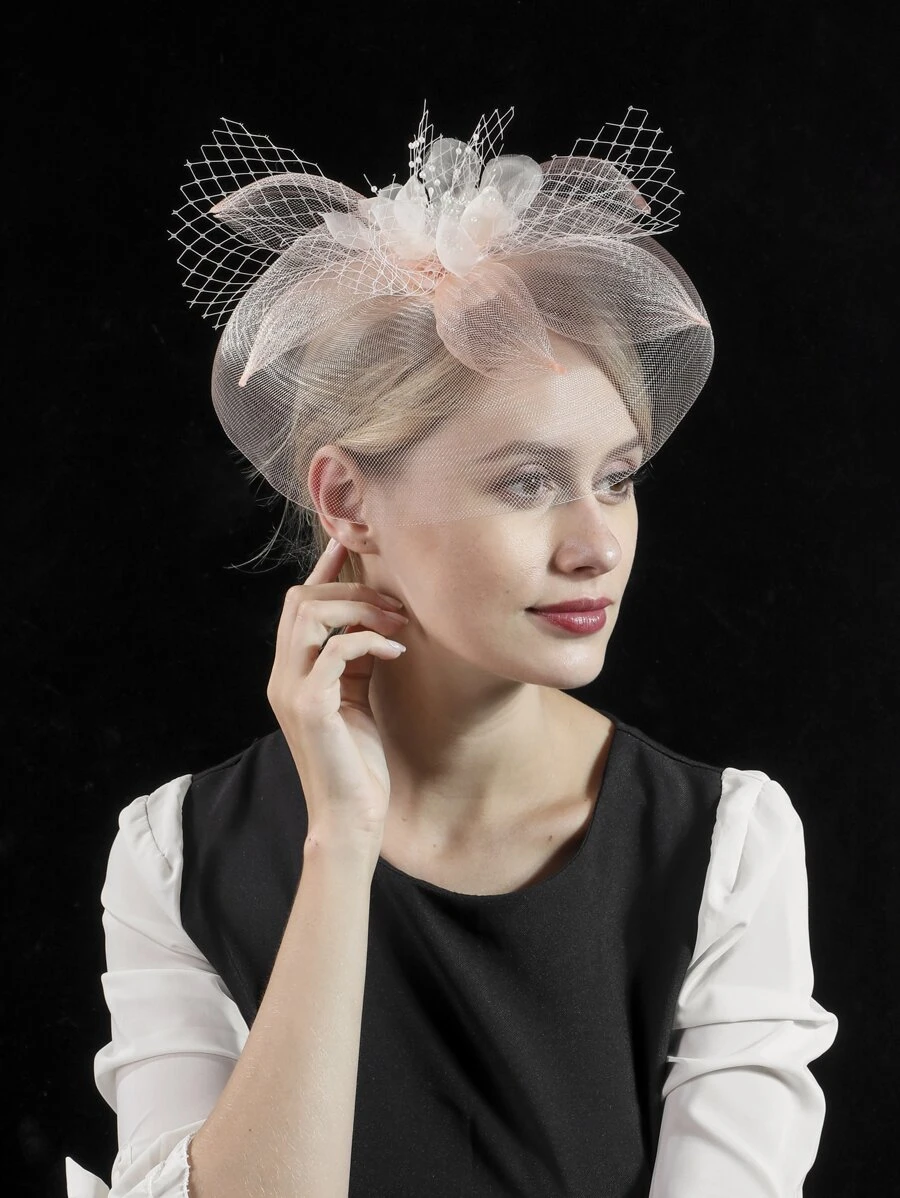 網紗裝飾髮夾 - 橘色 - 查看 1