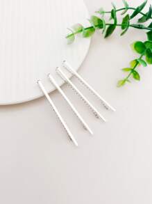 4pcs Minimalist Rhinestone Decorated Hair Clips - Silver - View 3
