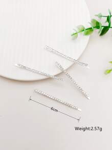 4pcs Minimalist Rhinestone Decorated Hair Clips - Silver - View 4