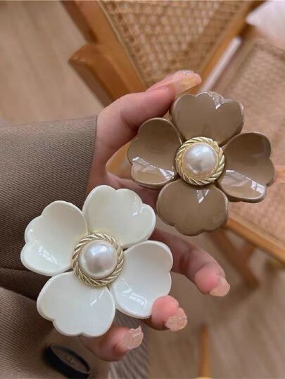 2pcs/Set Elegant & Glamorous Fashionable Faux Pearl Flower Hair Claw Clip, Suitable For Daily Use Valentine's Day Valentines Hair Clips Hair Jaw Clip Hair Clamps Hair Clutch Hair Catcher Clip Fall Winter Hair Accessories For Women For Vacation Outfits Woman Valentines Gift Summer
