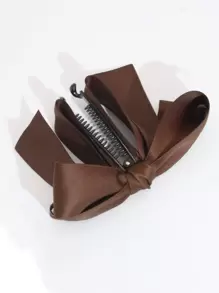 1个闪亮缎带多层蝴蝶结香蕉夹发夹，时尚优雅，适合各种场合，如情人节、情人节发夹、爪夹、发卡、学生用品、大学、蝴蝶结、可爱、发饰、头部饰品、女士发饰 - 咖啡 - 查看 3