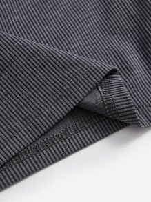 SHEIN EZwear Áo thun nữ Đắp vá Gân đan Lá thư Giải trí - Màu xám đen - Xem 5