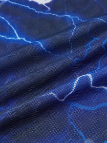 SHEIN ICON Bikercore閃電圖案頭巾下擺網紗上衣帶袖子 - 寶藍色 - 查看 4