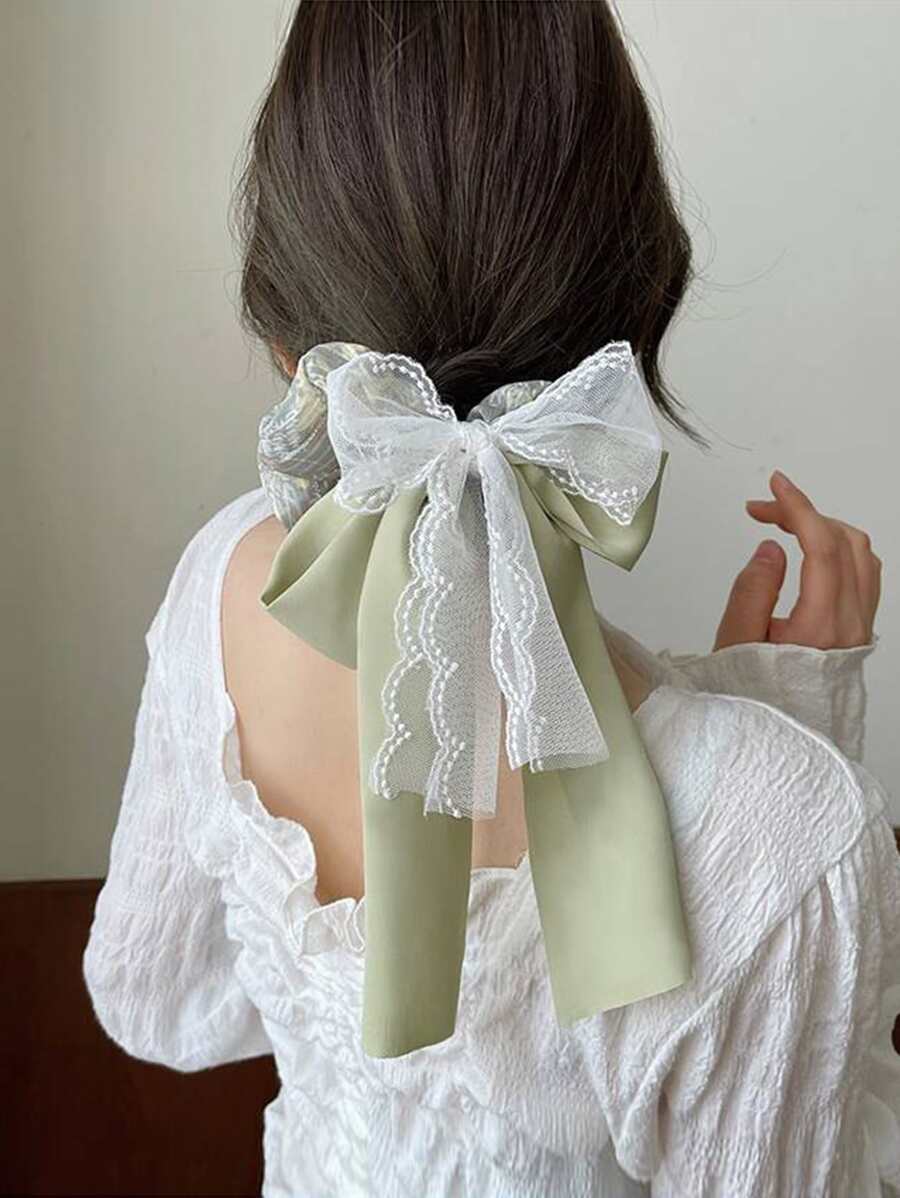 蝴蝶結裝飾飄帶髮圈 - 綠色 - 查看 1