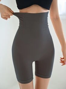 DAZY 高腰條紋針織塑形短褲 - 灰色 - 查看 1