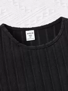 SHEIN Tween-Mädchen Einfarbiges T-Shirt mit Rundhalsausschnitt, kurzem Ausschnitt und überkreuzter Taille