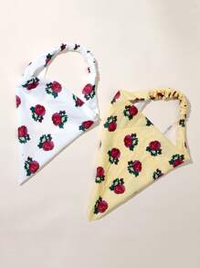 2 件花卉印花发带头带头巾头带吸汗带 - 彩色 - 查看 1