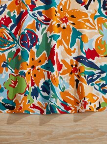 SHEIN Leap Crew Young Girl Summer Print V-Neck Ruffled Hem Dress - Multicolor - View 5