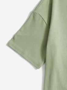 SHEIN Girls Slogan Graphic Drop Shoulder Tee - Olive Green - View 4