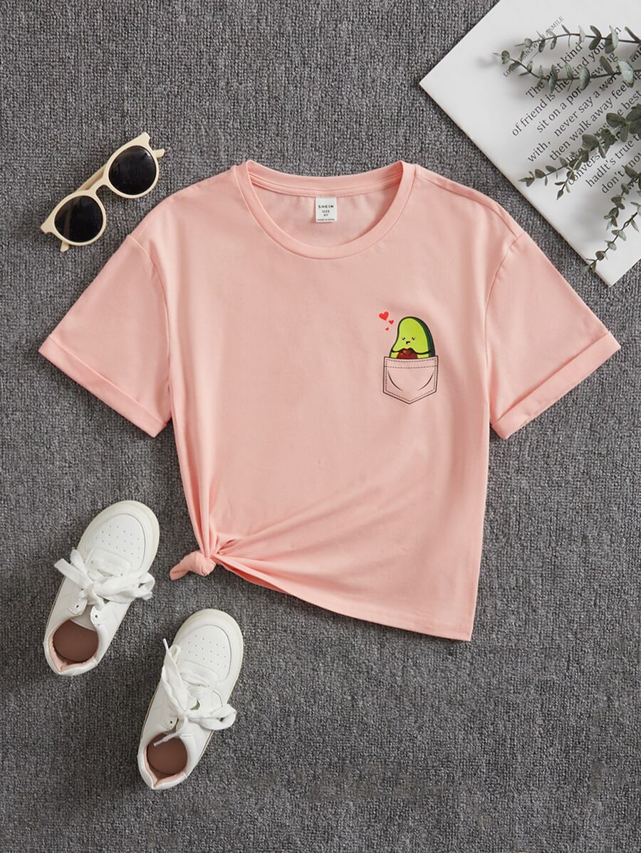 SHEIN Tops con gái Hoạt hình Giải trí - Màu Hồng baby - Xem 1